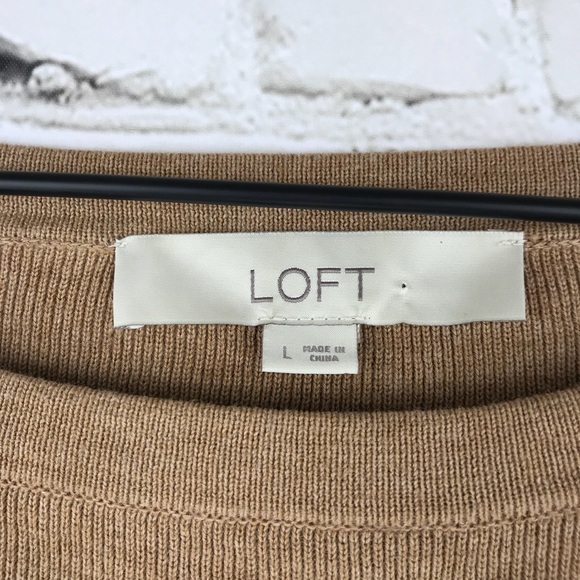 Loft Striped Tan Sweater Asymmetrical Split Back - Picture 5 of 7